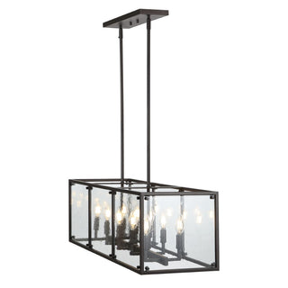 Paysan 35" Linear Adjustable Iron/Seeded Glass Rustic Farmhouse LED Pendant - JONATHAN Y