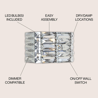 Evelyn Crystal Rectangle Iron/Crystal Glam Modern LED Vanity Light - JONATHAN Y