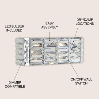 Evelyn Crystal Rectangle Iron/Crystal Glam Modern LED Vanity Light - JONATHAN Y