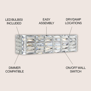 Evelyn Crystal Rectangle Iron/Crystal Glam Modern LED Vanity Light