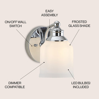 Lydia Iron/Frosted Glass Farmhouse Cottage LED Vanity Light