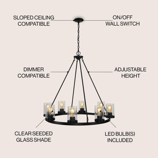 Coronet Iron/Seeded Glass Rustic Farmhouse LED Chandelier - JONATHAN Y