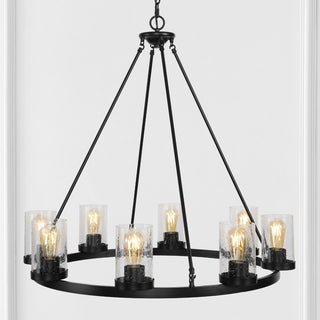 Coronet Iron/Seeded Glass Rustic Farmhouse LED Chandelier - JONATHAN Y