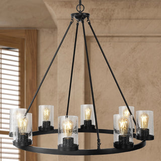 Coronet Iron/Seeded Glass Rustic Farmhouse LED Chandelier - JONATHAN Y