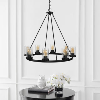 Coronet Iron/Seeded Glass Rustic Farmhouse LED Chandelier - JONATHAN Y