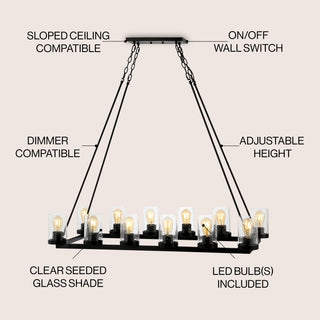 Coronet Iron/Seeded Glass Rustic Farmhouse LED Chandelier - JONATHAN Y