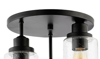 Jonah 12" Bohemian Farmhouse Iron/Seeded Glass LED Semi Flush Mount - JONATHAN Y