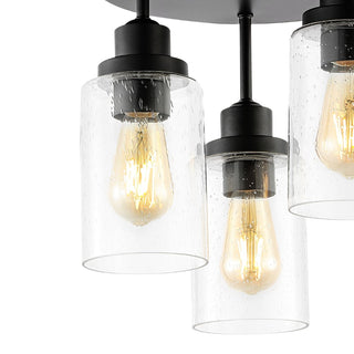 Jonah 12" Bohemian Farmhouse Iron/Seeded Glass LED Semi Flush Mount - JONATHAN Y