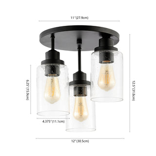 Jonah 12" Bohemian Farmhouse Iron/Seeded Glass LED Semi Flush Mount - JONATHAN Y