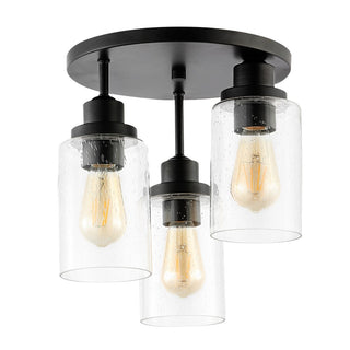 Jonah 12" Bohemian Farmhouse Iron/Seeded Glass LED Semi Flush Mount - JONATHAN Y