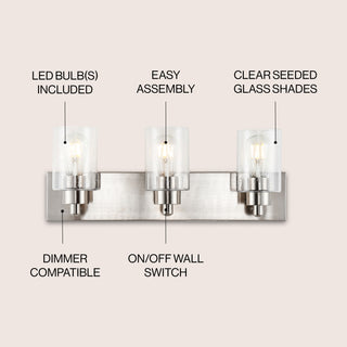 Irving Seeded Glass/Iron Modern Contemporary LED Vanity Light - JONATHAN Y