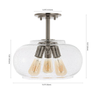 Lina 13.75"  Modern Industrial Iron/Seeded Glass LED Semi Flush Mount - JONATHAN Y