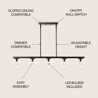 Luca Parisian 45.5" Modern Glam Iron Globe Linear LED Pendant