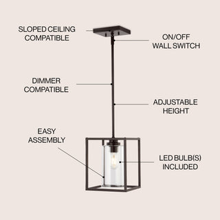 Quinn 8.13" Industrial Farmhouse Iron/Glass LED Pendant - JONATHAN Y