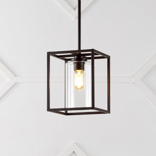 Quinn 8.13" Industrial Farmhouse Iron/Glass LED Pendant - JONATHAN Y