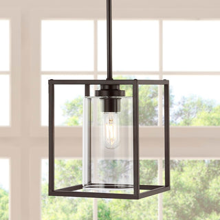 Quinn 8.13" Industrial Farmhouse Iron/Glass LED Pendant - JONATHAN Y