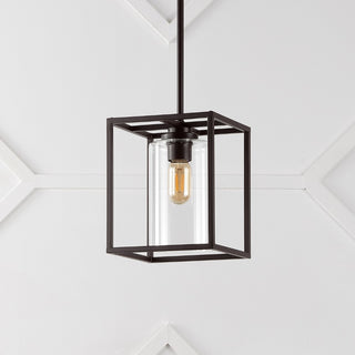 Quinn 8.13" Industrial Farmhouse Iron/Glass LED Pendant - JONATHAN Y