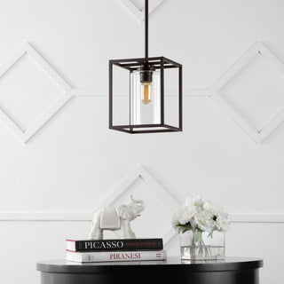 Quinn 8.13" Industrial Farmhouse Iron/Glass LED Pendant - JONATHAN Y