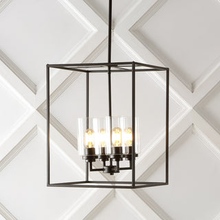 Quinn 8.13" Industrial Farmhouse Iron/Glass LED Pendant - JONATHAN Y