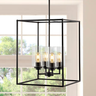 Quinn 8.13" Industrial Farmhouse Iron/Glass LED Pendant - JONATHAN Y