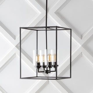 Quinn 8.13" Industrial Farmhouse Iron/Glass LED Pendant - JONATHAN Y