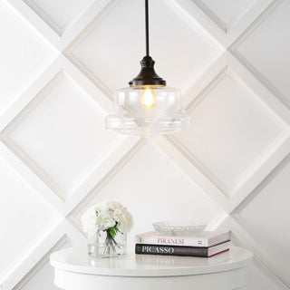 Schoolhouse 14" Bohemian Farmhouse Iron/Glass LED Pendant - JONATHAN Y