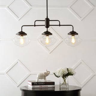 Avery 37.5" Industrial Farmhouse Rustic Iron/Glass Linear LED Pendant - JONATHAN Y