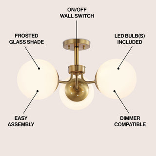 Olivier 23.5" 3-Light Bohemian Farmhouse Iron/Frosted Glass LED Semi Flush Mount