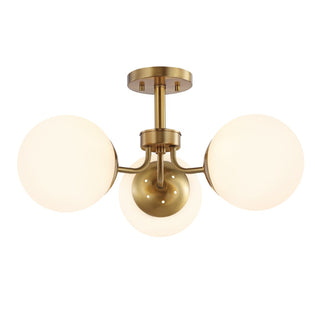 Olivier 23.5" 3-Light Bohemian Farmhouse Iron/Frosted Glass LED Semi Flush Mount - JONATHAN Y
