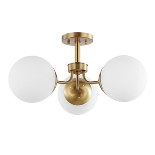 Olivier 23.5" 3-Light Bohemian Farmhouse Iron/Frosted Glass LED Semi Flush Mount - JONATHAN Y