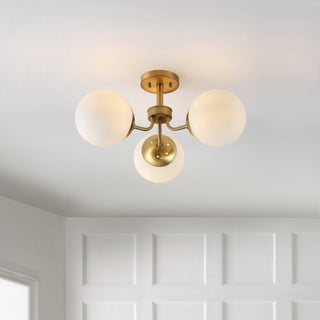 Olivier 23.5" 3-Light Bohemian Farmhouse Iron/Frosted Glass LED Semi Flush Mount - JONATHAN Y