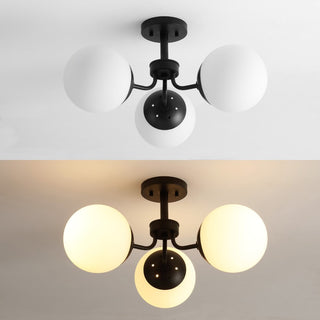 Olivier 23.5" 3-Light Bohemian Farmhouse Iron/Frosted Glass LED Semi Flush Mount - JONATHAN Y