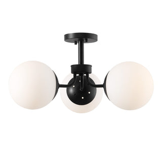 Olivier 23.5" 3-Light Bohemian Farmhouse Iron/Frosted Glass LED Semi Flush Mount - JONATHAN Y
