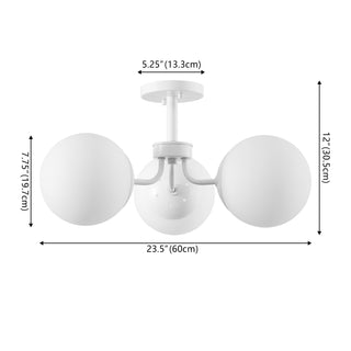 Olivier 23.5" 3-Light Bohemian Farmhouse Iron/Frosted Glass LED Semi Flush Mount - JONATHAN Y