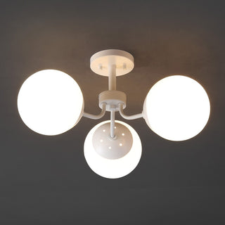 Olivier 23.5" 3-Light Bohemian Farmhouse Iron/Frosted Glass LED Semi Flush Mount - JONATHAN Y