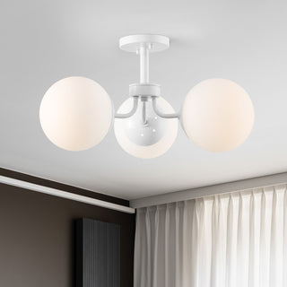 Olivier 23.5" 3-Light Bohemian Farmhouse Iron/Frosted Glass LED Semi Flush Mount - JONATHAN Y