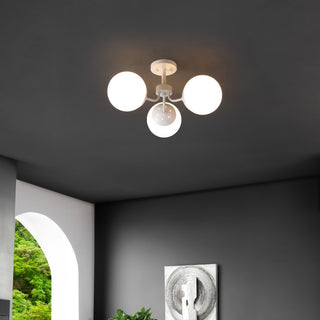 Olivier 23.5" 3-Light Bohemian Farmhouse Iron/Frosted Glass LED Semi Flush Mount - JONATHAN Y