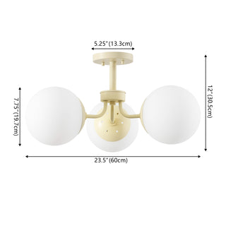 Olivier 23.5" 3-Light Bohemian Farmhouse Iron/Frosted Glass LED Semi Flush Mount