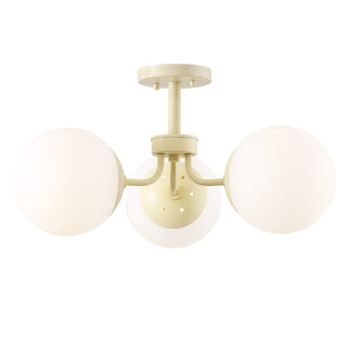 Olivier 23.5" 3-Light Bohemian Farmhouse Iron/Frosted Glass LED Semi Flush Mount - JONATHAN Y
