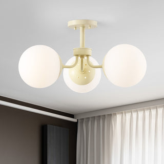 Olivier 23.5" 3-Light Bohemian Farmhouse Iron/Frosted Glass LED Semi Flush Mount
