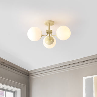 Olivier 23.5" 3-Light Bohemian Farmhouse Iron/Frosted Glass LED Semi Flush Mount - JONATHAN Y