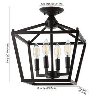 Plains Mini Lantern 12" Iron Modern Farmhouse LED Flush Mount - JONATHAN Y