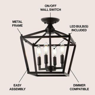 Plains Mini Lantern 12" Iron Modern Farmhouse LED Flush Mount
