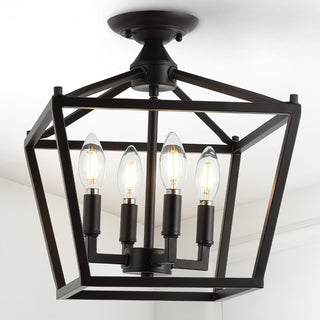 Plains Mini Lantern 12" Iron Modern Farmhouse LED Flush Mount - JONATHAN Y
