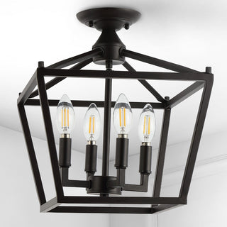 Plains Mini Lantern 12" Iron Modern Farmhouse LED Flush Mount - JONATHAN Y