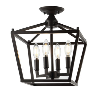 Plains Mini Lantern 12" Iron Modern Farmhouse LED Flush Mount