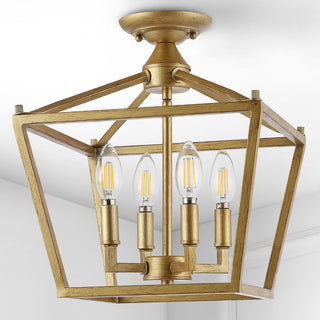 Plains Mini Lantern 12" Iron Modern Farmhouse LED Flush Mount - JONATHAN Y
