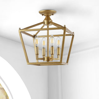Plains Mini Lantern 12" Iron Modern Farmhouse LED Flush Mount - JONATHAN Y