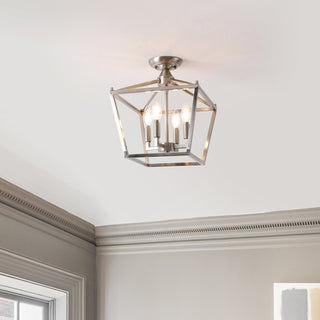 Plains Mini Lantern 12" Iron Modern Farmhouse LED Flush Mount - JONATHAN Y