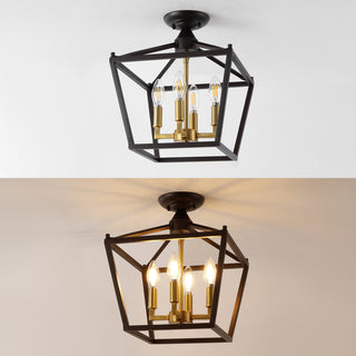 Plains Mini Lantern 12" Iron Modern Farmhouse LED Flush Mount